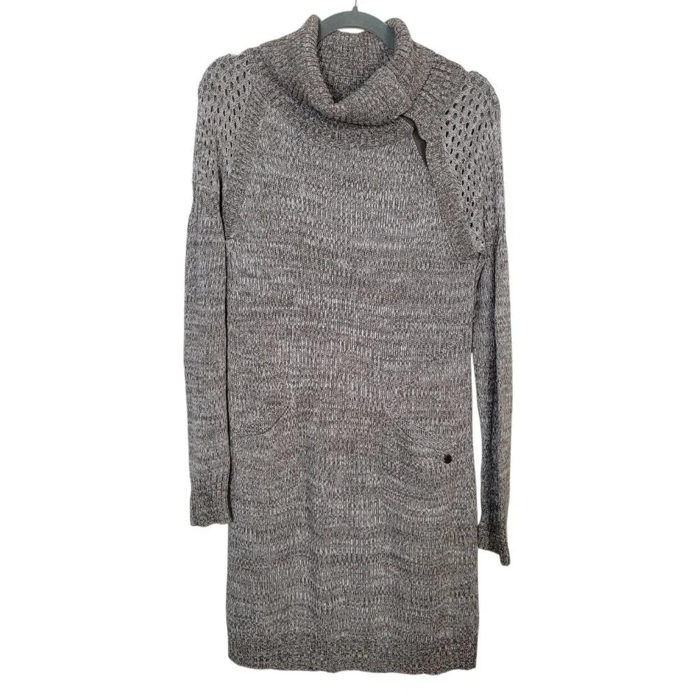 Prana Archer Sweater Dress Brown Women's Size Med Snap Button Turtle Neck - Picture 3 of 9